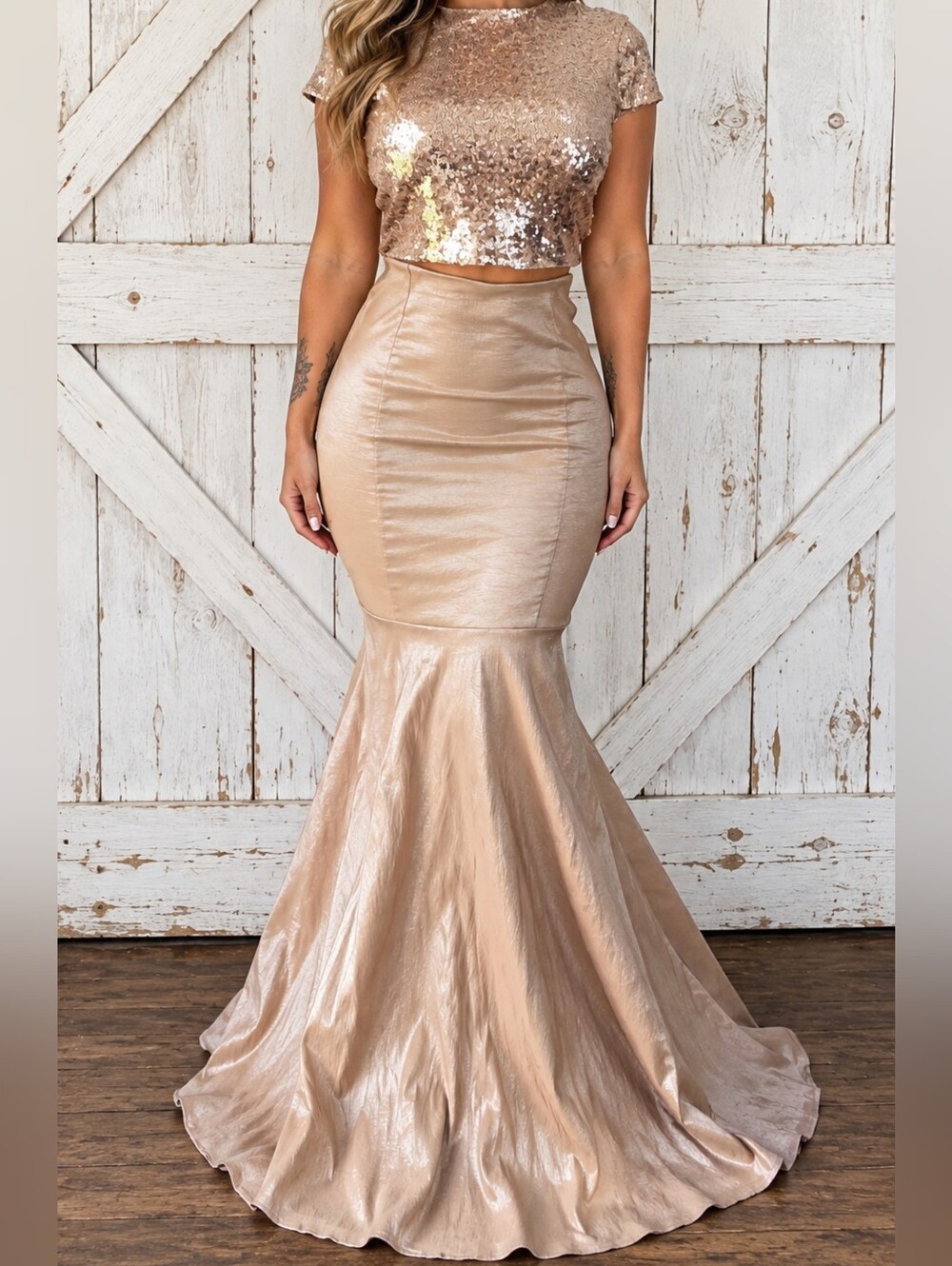 Windsor 2 Piece Emmie Gold Sequin Mermaid Dress Size M Hoco Homecoming Y2K